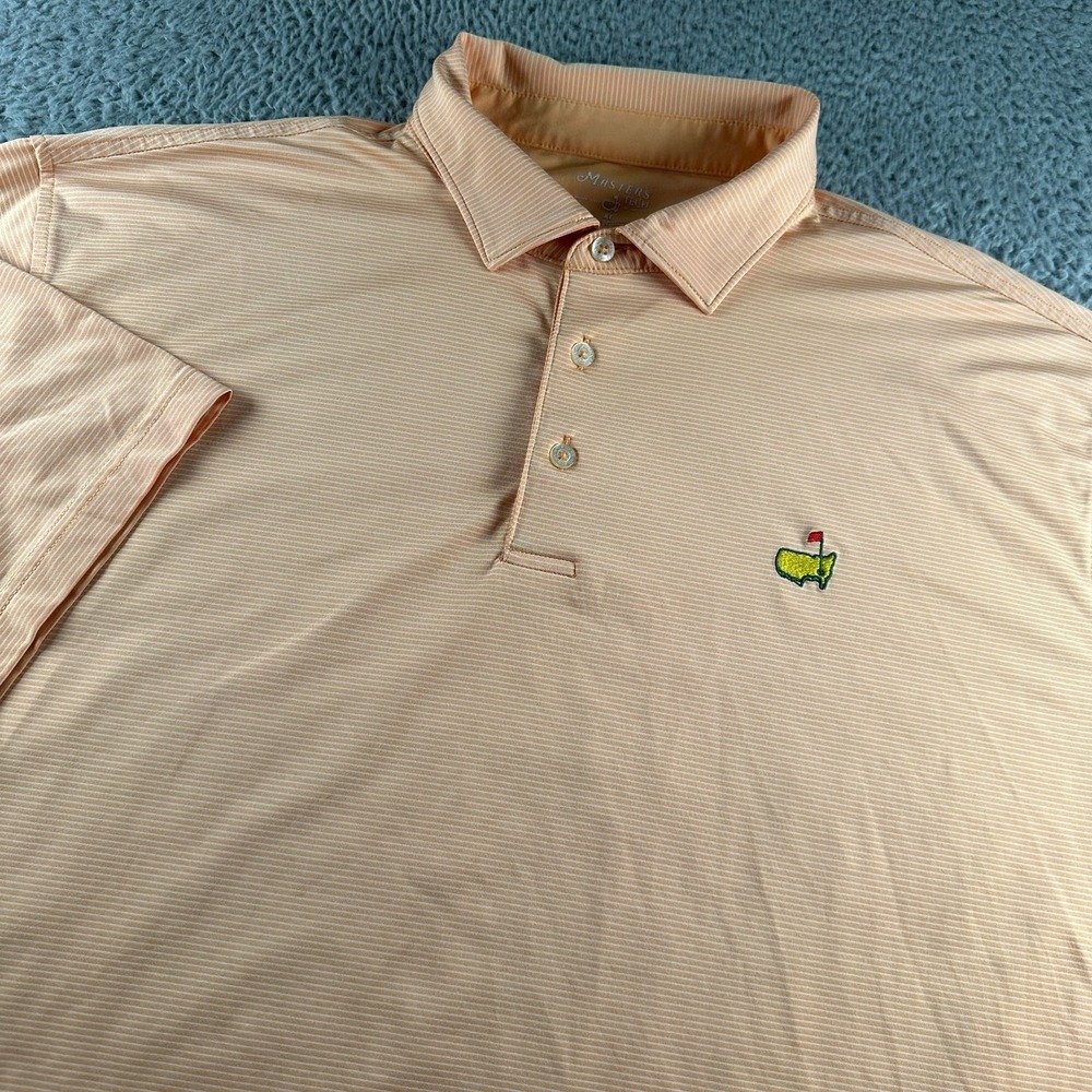 Masters Tech‎ Polo Mens XL Peach Striped Golf Logo Short Stretch Performance